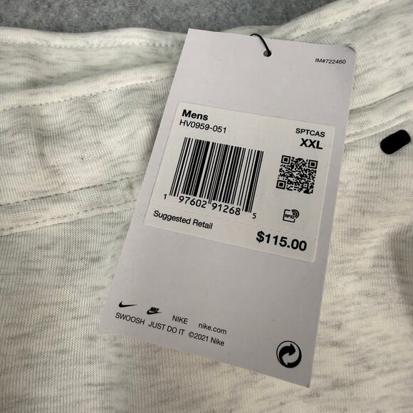 Nike Tech Fleece Joggers Men's 2XL Pants Birch Heather White Black HV0959-051 - Picture 2 of 5